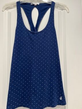 Volcom Navy Blue Racerback Tank with Tiny White Polka Dots